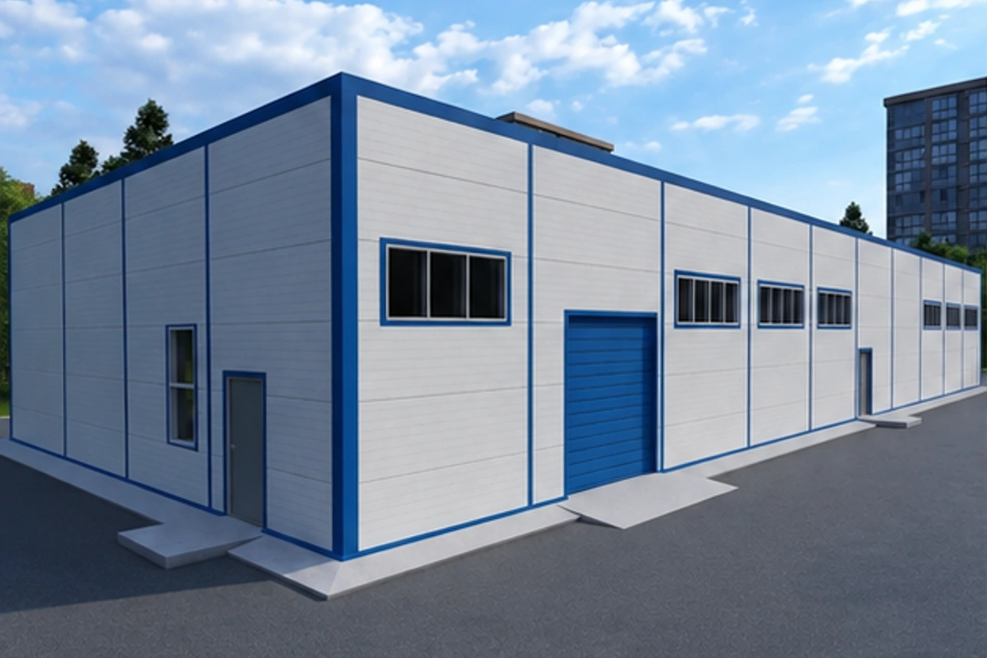 Цех химчистки 810 м² — 3D-визуализация, ракурс 1