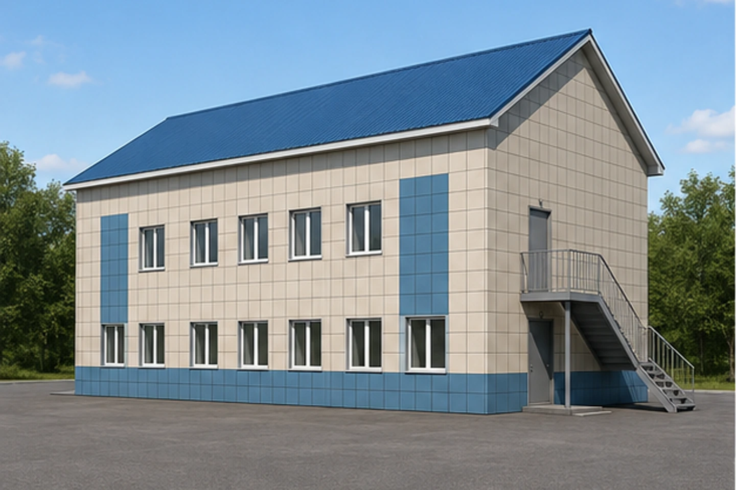 Фабрика химчистки 813 м² — 3D-визуализация, ракурс 3