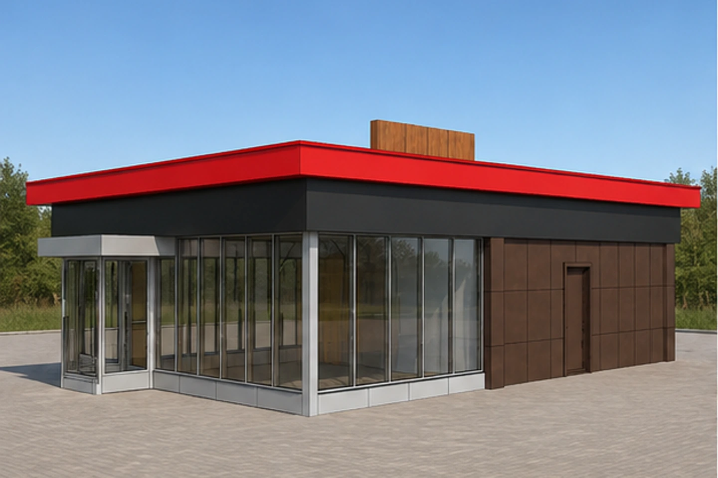 Кафе 120 м² — 3D-визуализация, ракурс 1