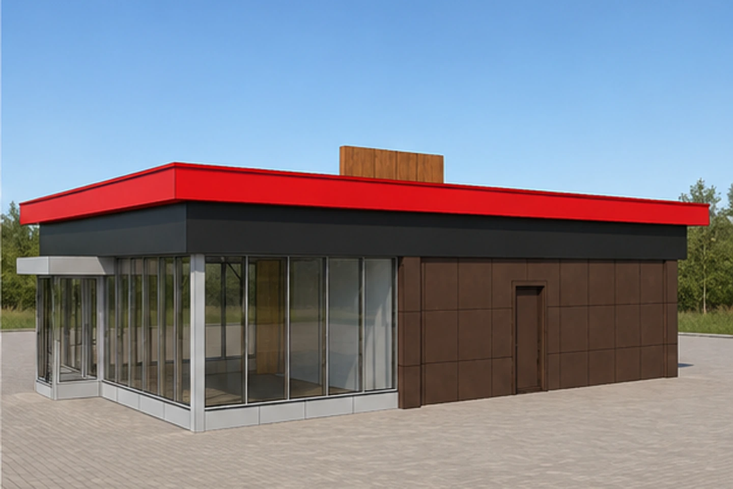 Кафе 120 м² — 3D-визуализация, ракурс 2
