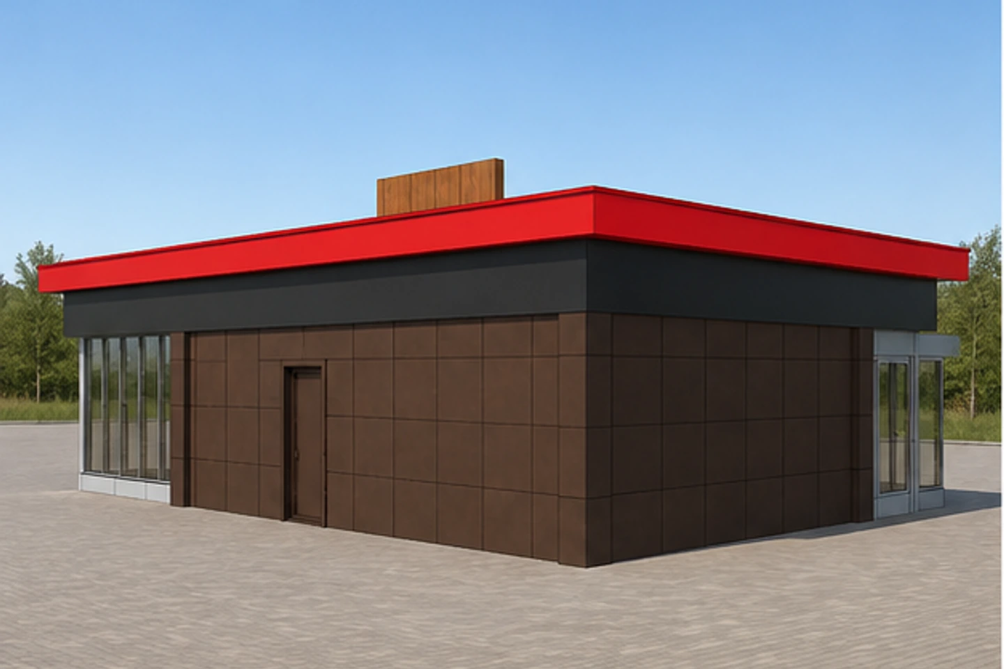 Кафе 120 м² — 3D-визуализация, ракурс 3