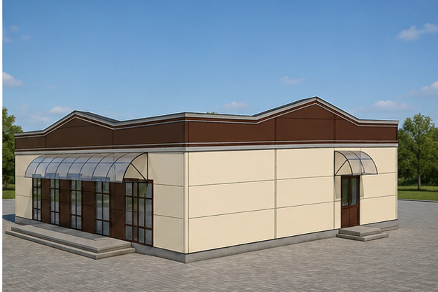 Кафе 320 м² — 3D-визуализация, ракурс 2