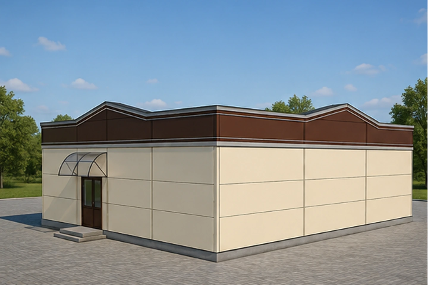 Кафе 320 м² — 3D-визуализация, ракурс 3