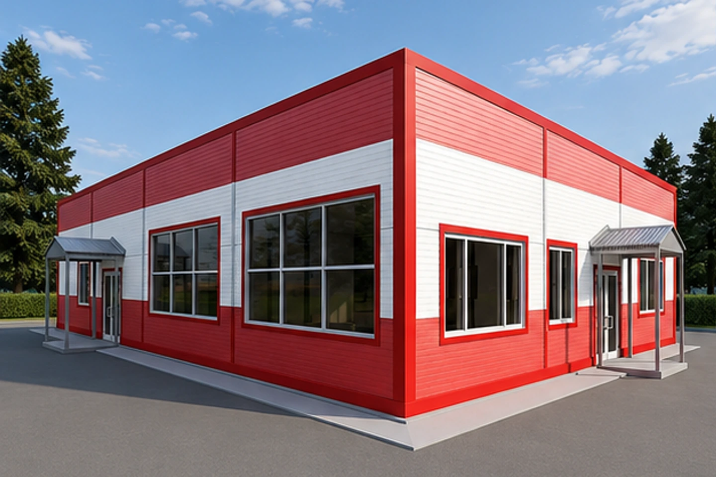 Кафе-столовая 216 м² — 3D-визуализация, ракурс 1