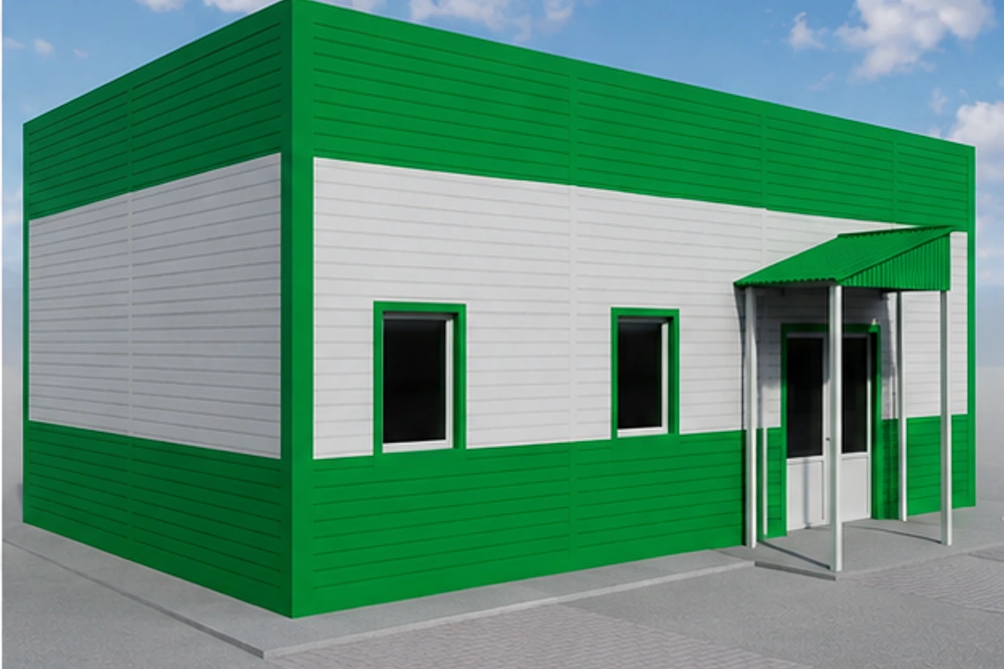 Контрольно-пропускной пункт 150 м² — 3D-визуализация, ракурс 2