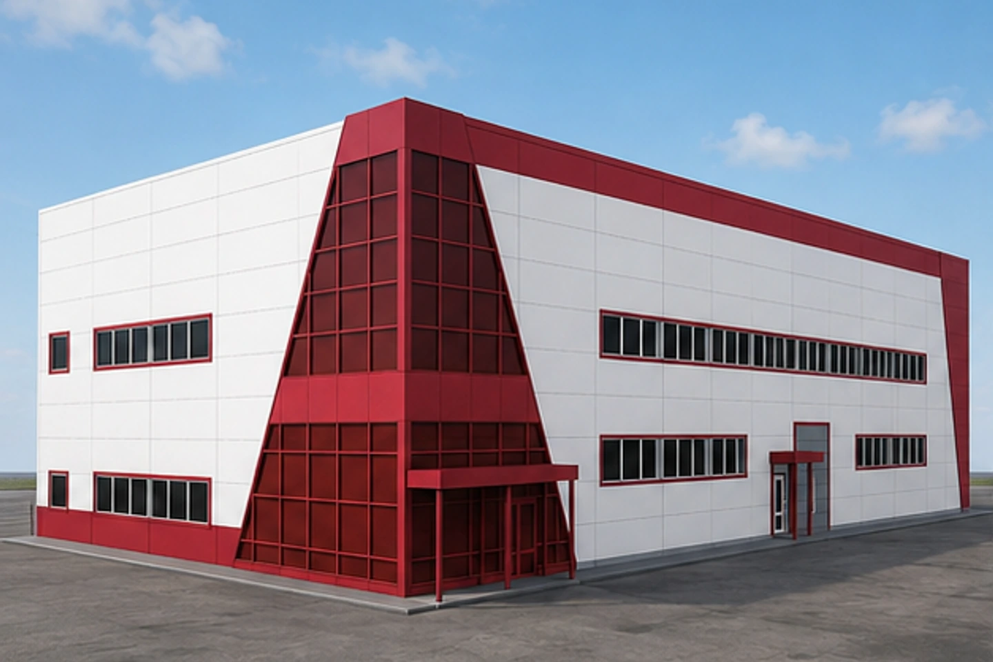 Металлобаза ангар-склад 1 242 м² — 3D-визуализация, ракурс 1