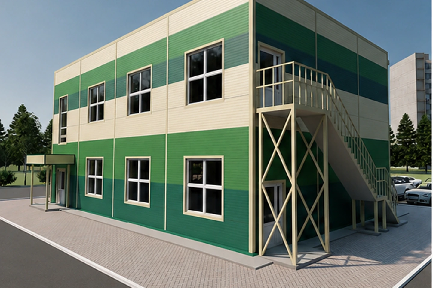Офисное здание 432 м² — 3D-визуализация, ракурс 1