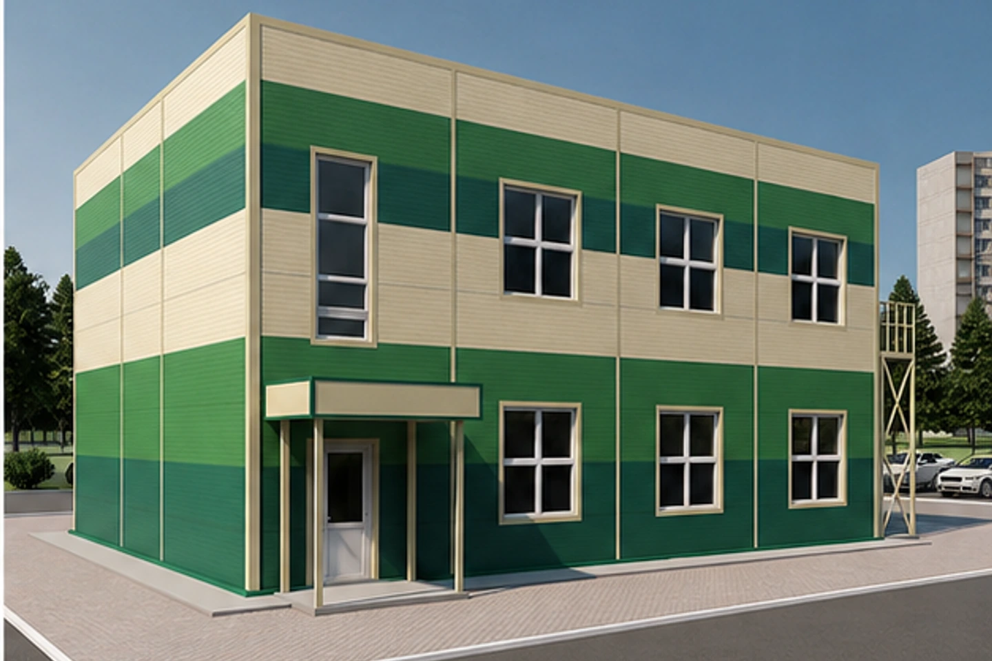 Офисное здание 432 м² — 3D-визуализация, ракурс 2