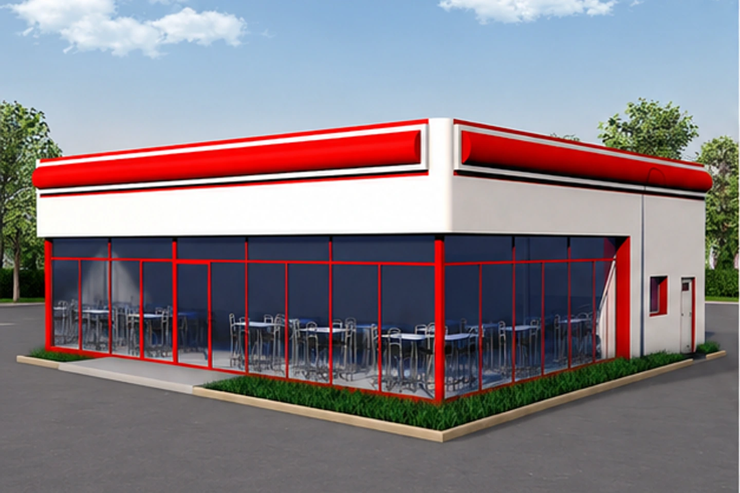 Придорожное кафе 256 м² — 3D-визуализация, ракурс 1