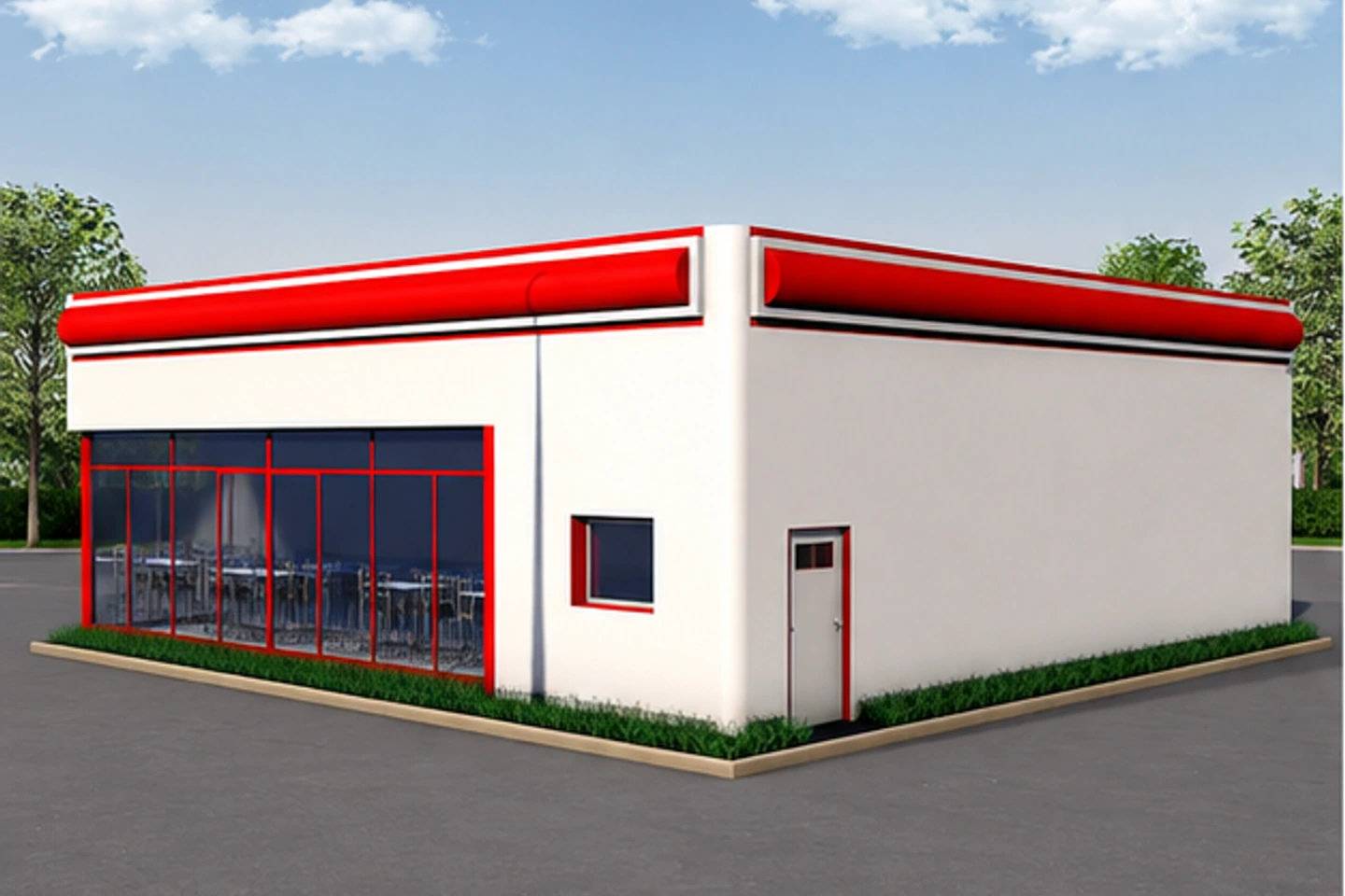 Придорожное кафе 256 м² — 3D-визуализация, ракурс 3