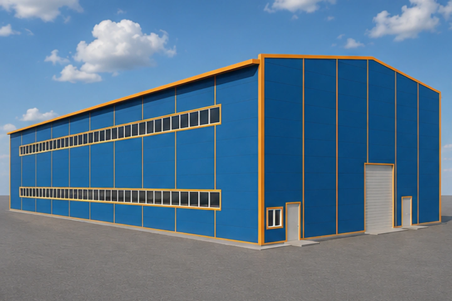 Производственный корпус 1 488 м² — 3D-визуализация, ракурс 1