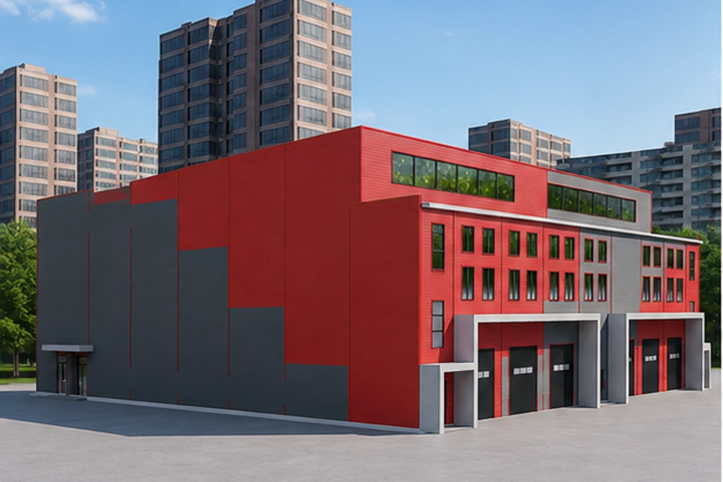 Склад-ангар 2 710 м² — 3D-визуализация, ракурс 1