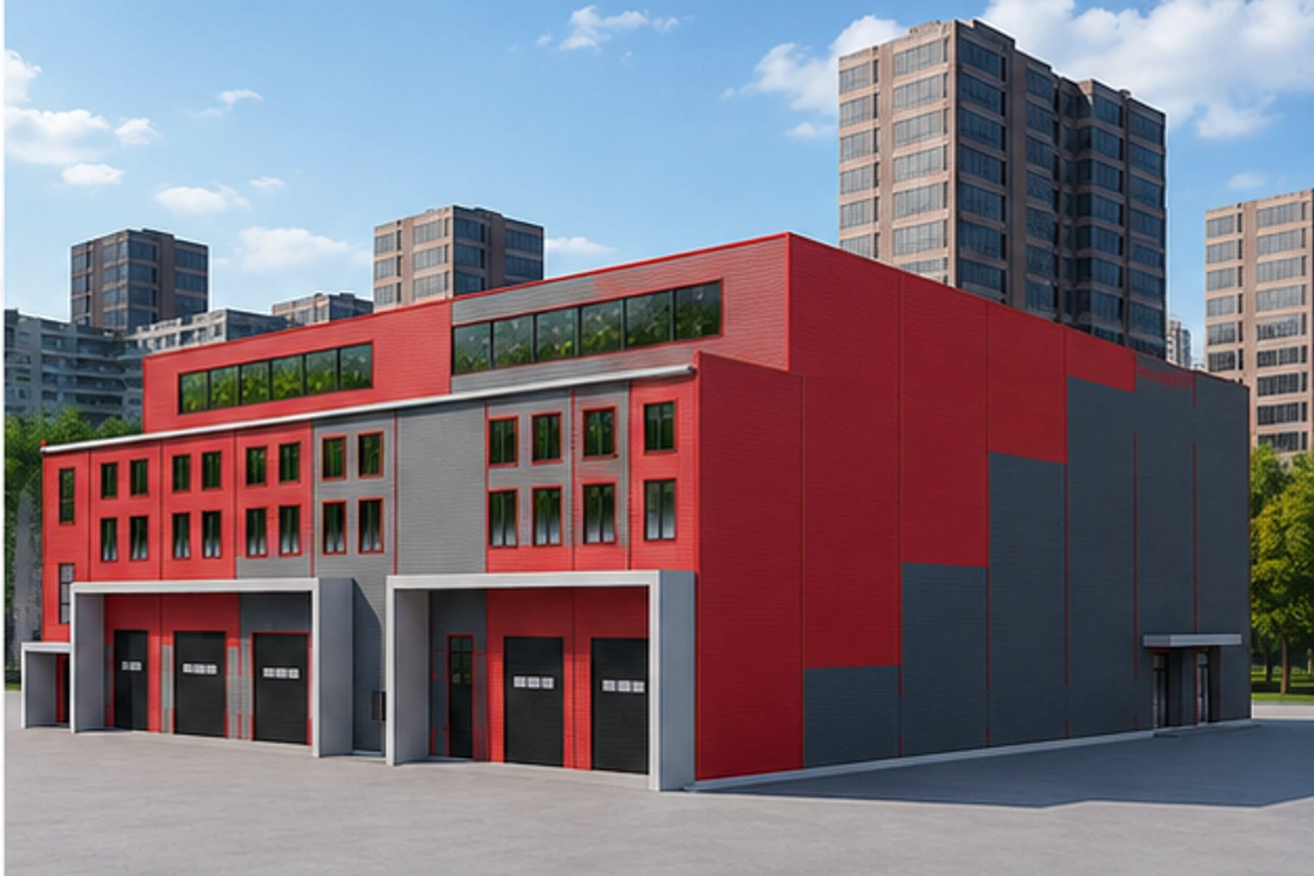Склад-ангар 2 710 м² — 3D-визуализация, ракурс 2