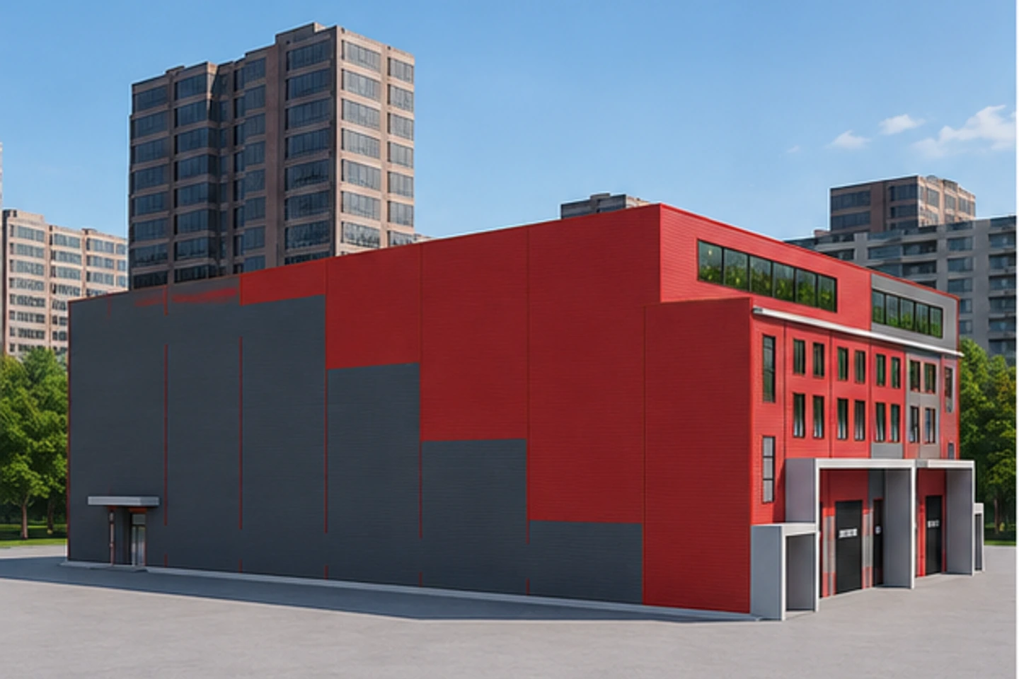 Склад-ангар 2 710 м² — 3D-визуализация, ракурс 3