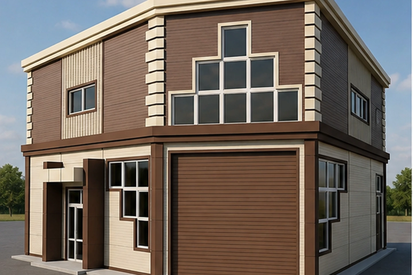 Склад-ангар 252 м² — 3D-визуализация, ракурс 1