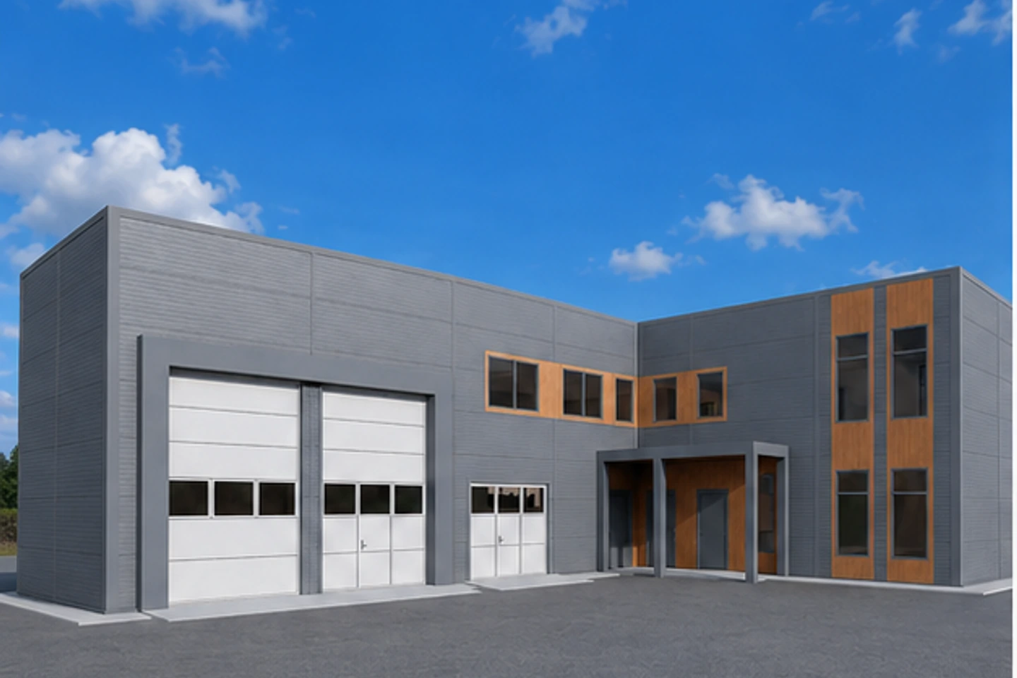 Здание АБК 378 м² — 3D-визуализация, ракурс 1