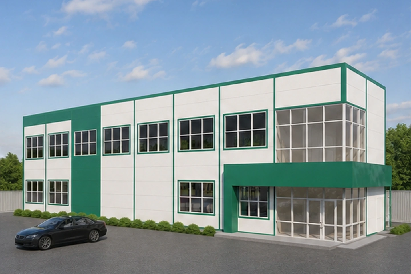 Здание АБК 840 м² — 3D-визуализация, ракурс 1