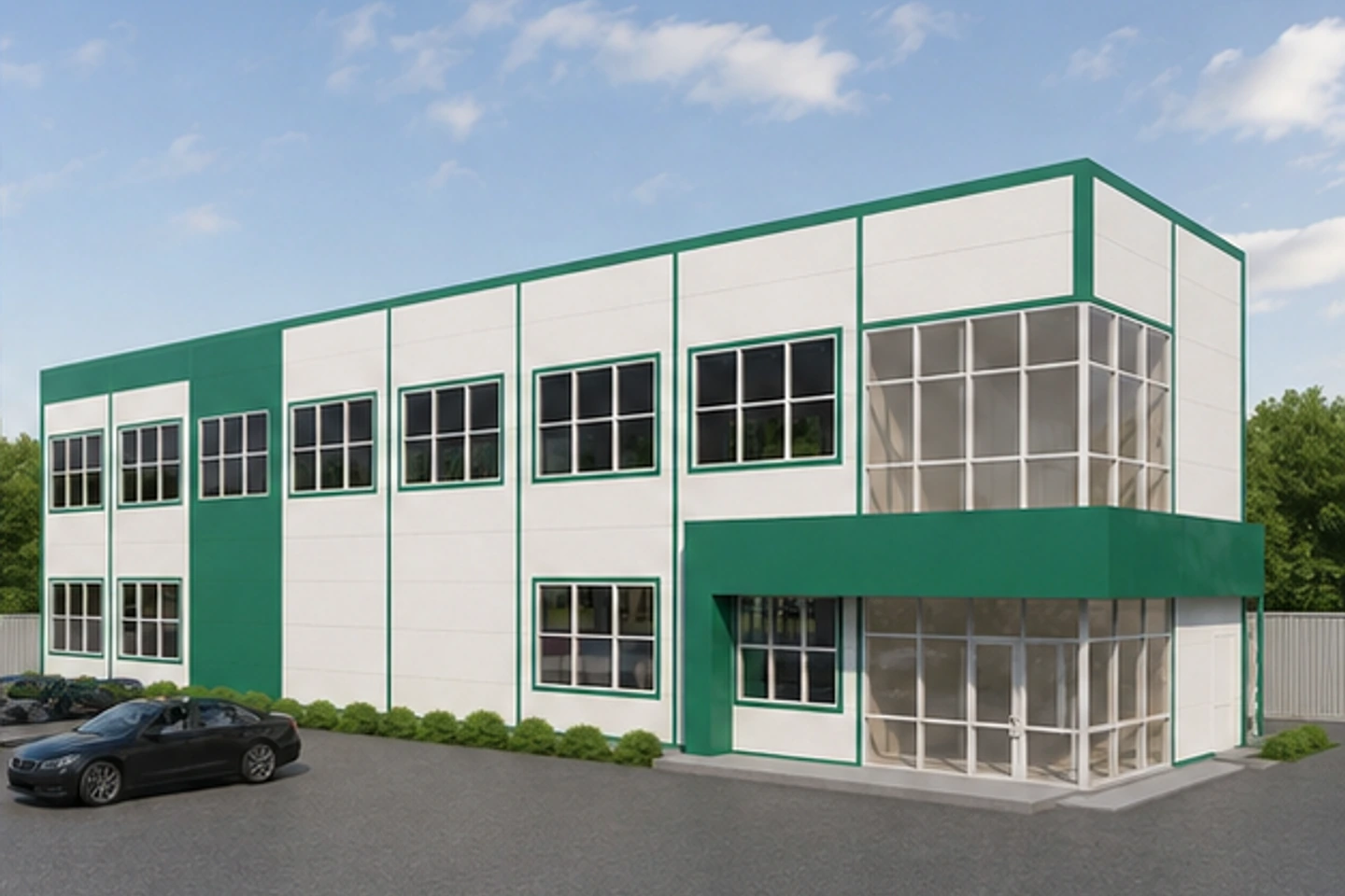 Здание АБК 840 м² — 3D-визуализация, ракурс 2
