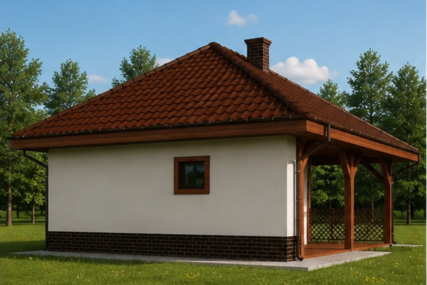Таёжный двор — 3D-визуализация гаража, ракурс 3