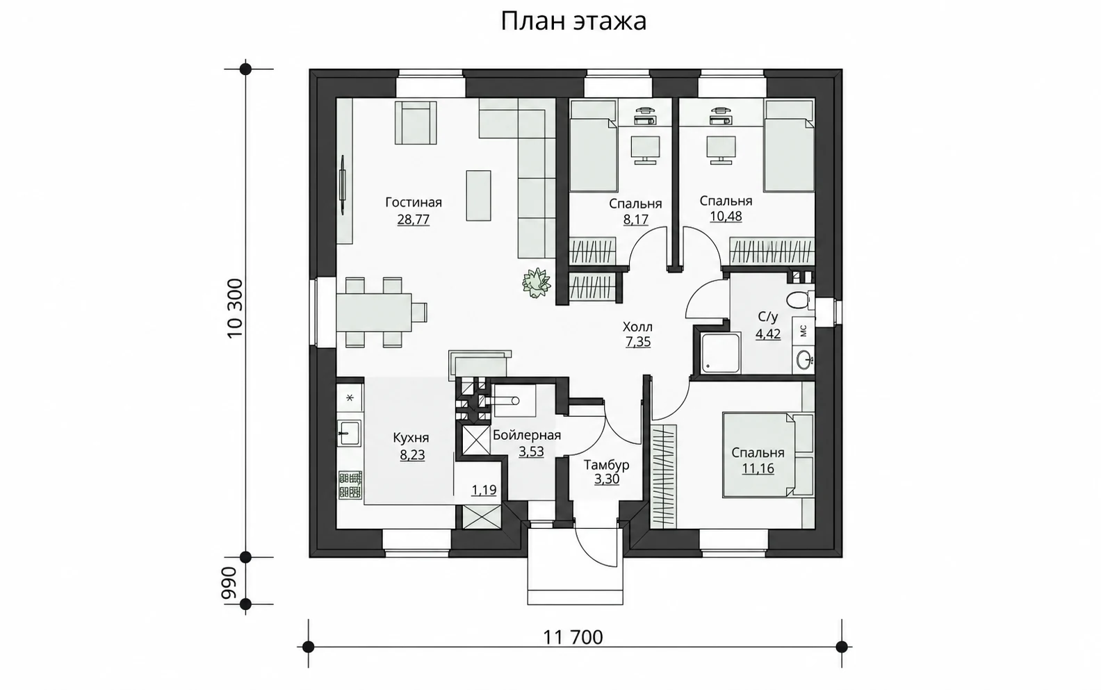 Проект «Каменный дом 86 с баней», обзор планировки